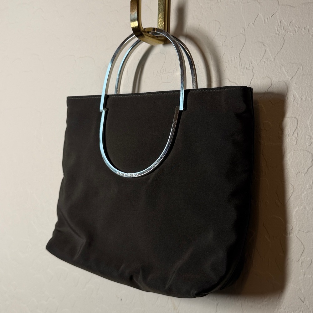 Vintage Nine West Chocolate Brown Nylon Mini Bag Metal Top Handle - Picture 3 of 6